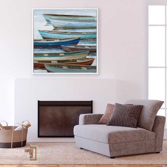 Barcos anclados | Cuadro Paisaje Marino | Cuadros Fine Art